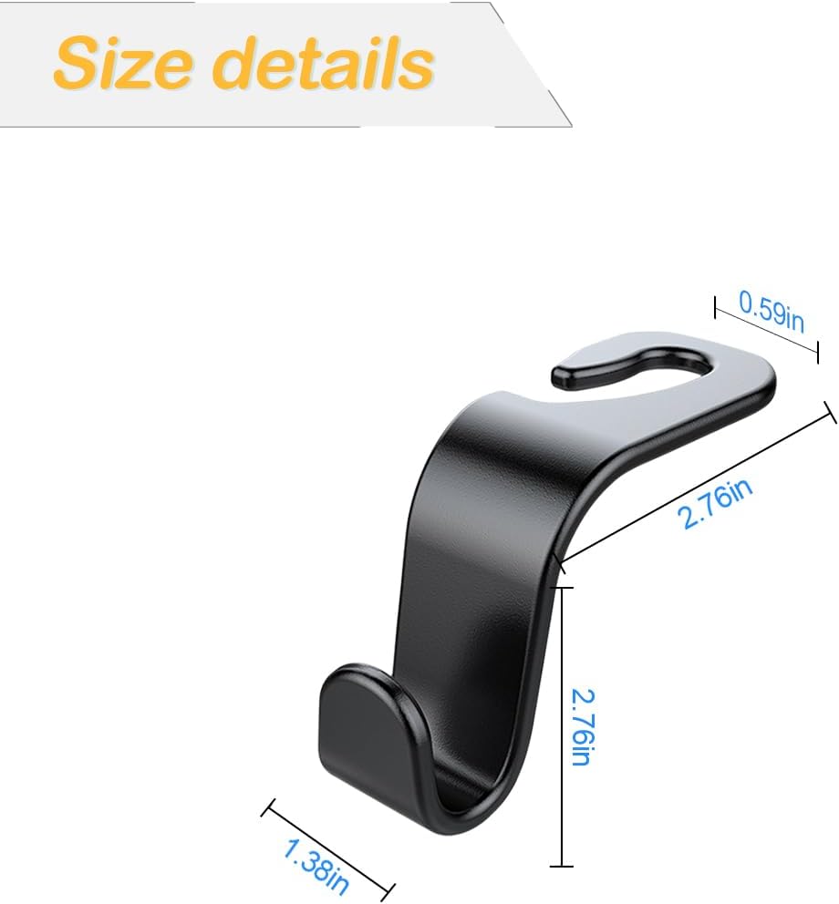 Osilly 4 Pack 360-Degree Rotating Headrest Hooks, Black