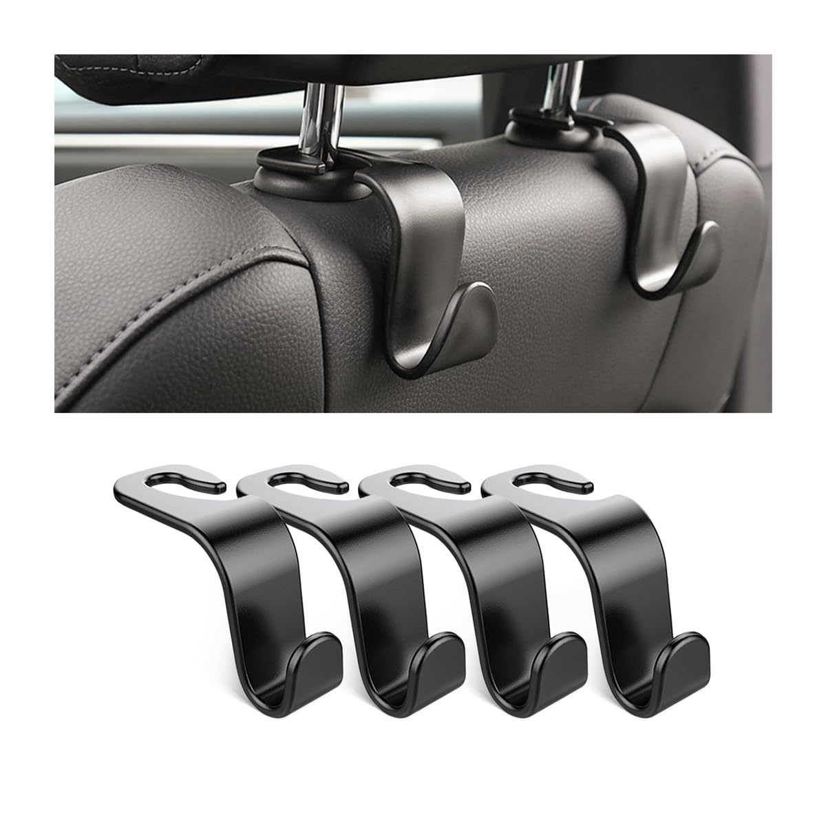Osilly 4 Pack 360-Degree Rotating Headrest Hooks, Black