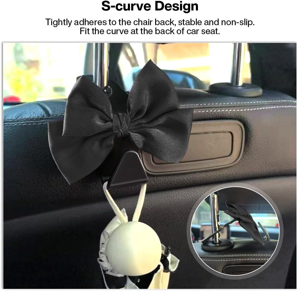 2-Pack Car Seat Headrest Hooks, Handbag Hangers, Black silk