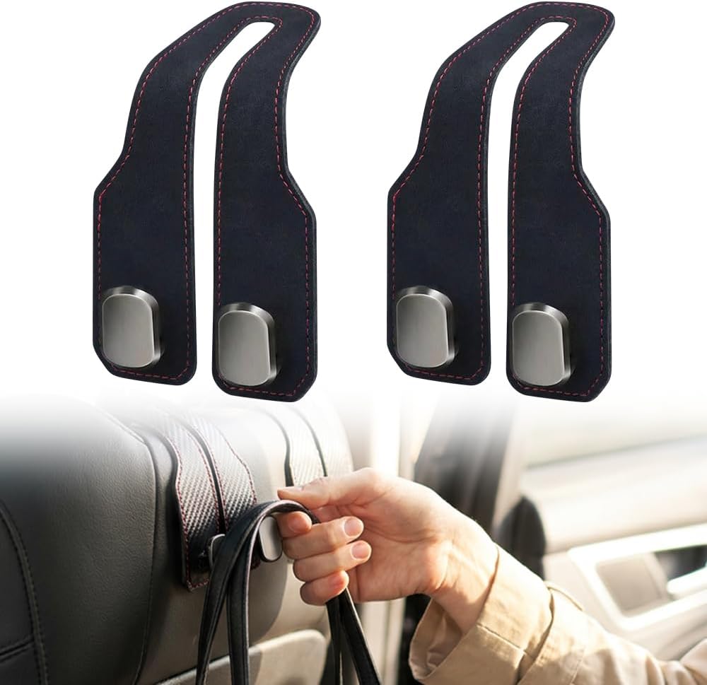 Car Headrest Hooks 2 Pack, Double Hook Seat Organizer for Purses Bags,Black