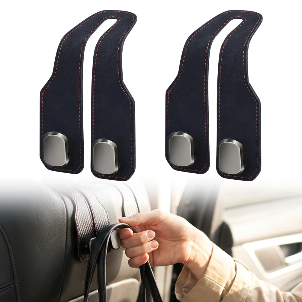 Car Headrest Hooks 2 Pack, Double Hook Seat Organizer for Purses Bags,Black