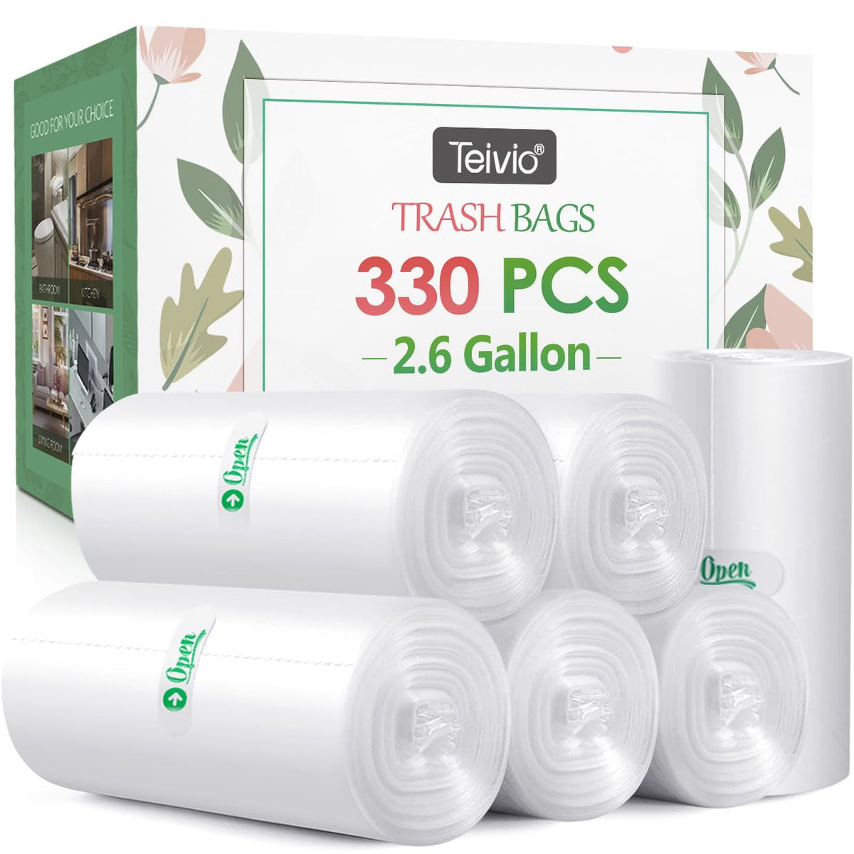 Teivio Small Black Trash Bags 2 Gallon 170 Count Unscented Garbage Bags
