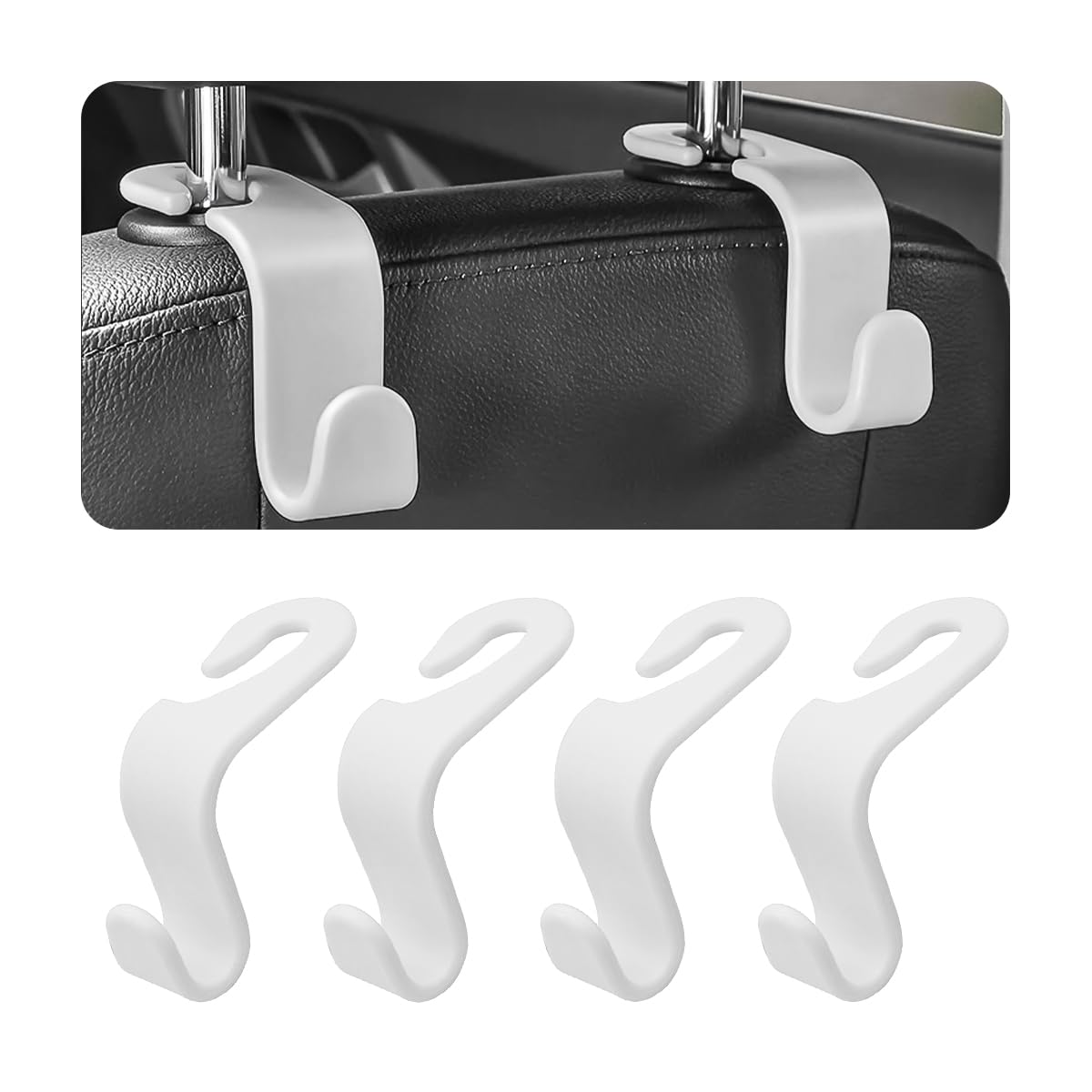 4 Pack Curved Headrest Hooks for Vehicle Seats, Black Style 2