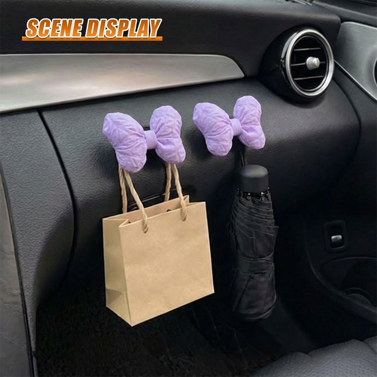 2PCS Mini Car Hooks, Self-Adhesive Backseat Hangers (Purple)