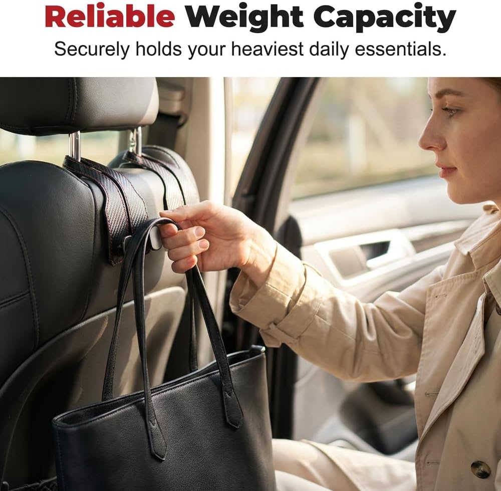 Car Headrest Hooks 2 Pack, Double Hook Seat Organizer for Purses Bags,Black