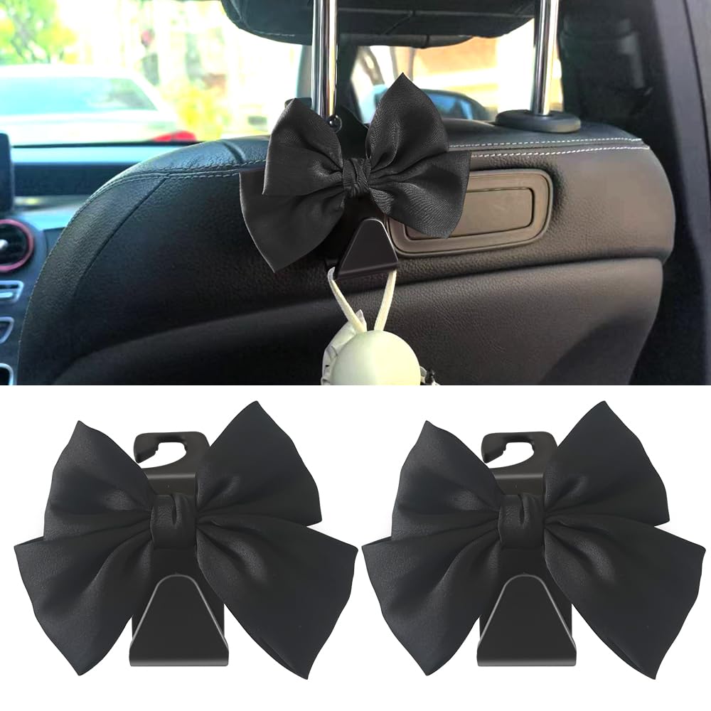 2-Pack Car Seat Headrest Hooks, Handbag Hangers, Black silk