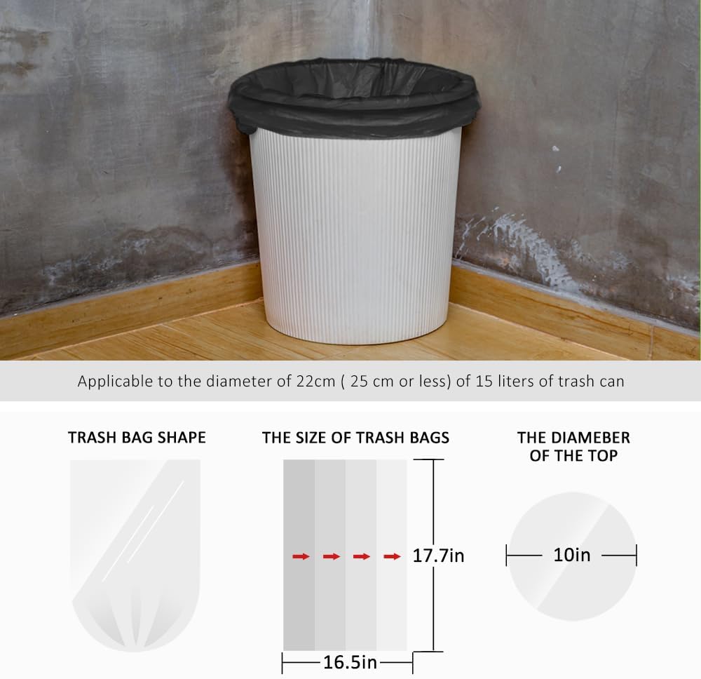Teivio Small Black Trash Bags 2.5 Gallon 170 Count Unscented Garbage Bags
