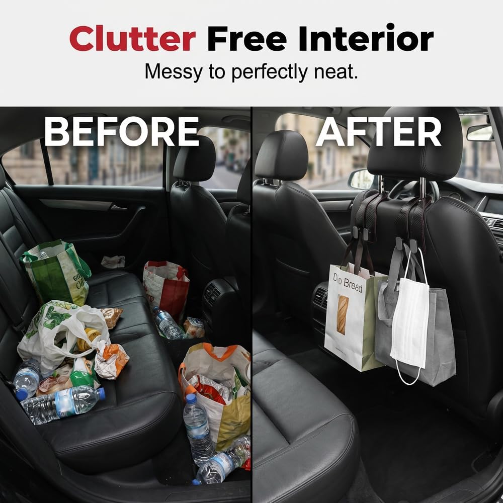 Car Headrest Hooks 2 Pack, Double Hook Seat Organizer for Purses Bags,Black