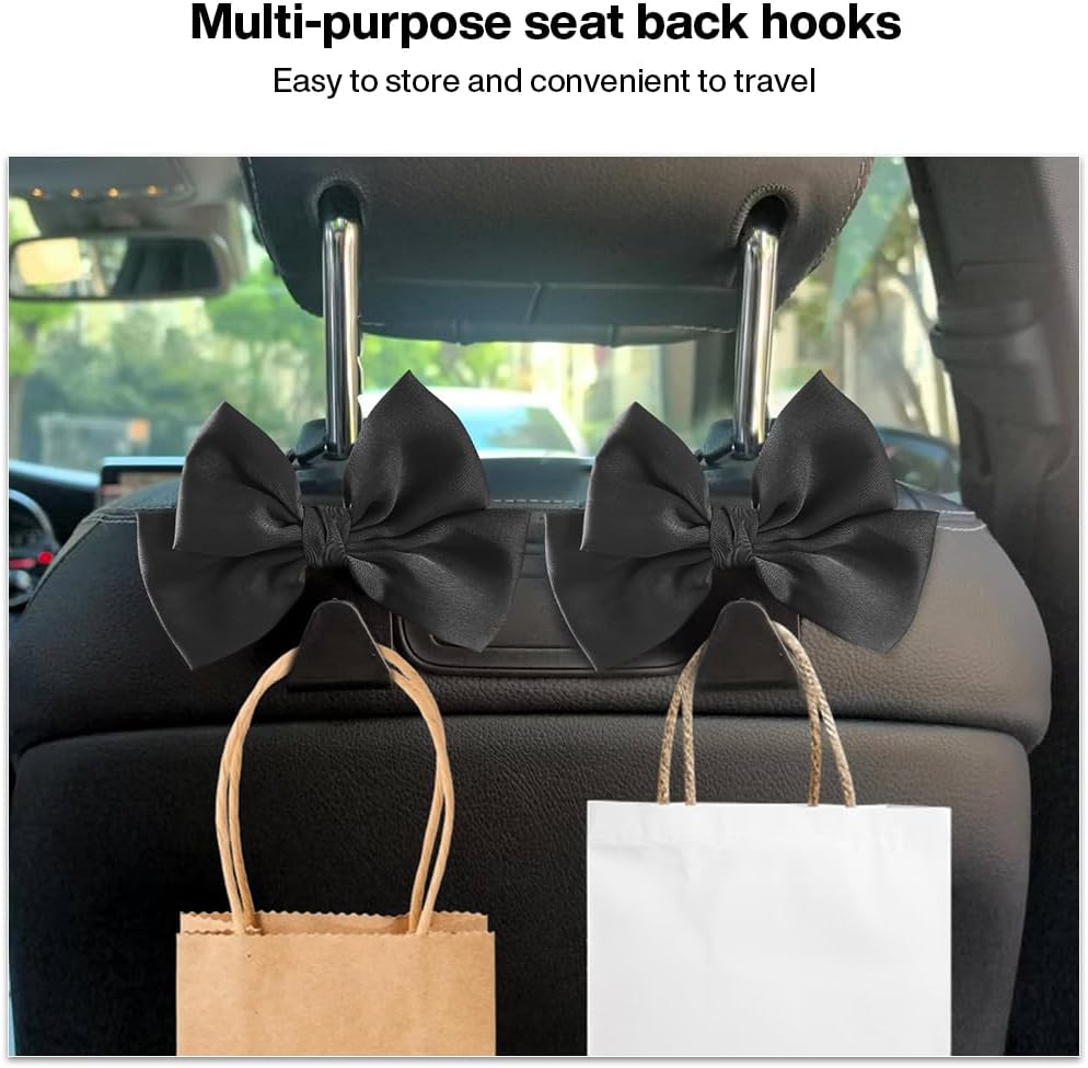 2-Pack Car Seat Headrest Hooks, Handbag Hangers, Black silk