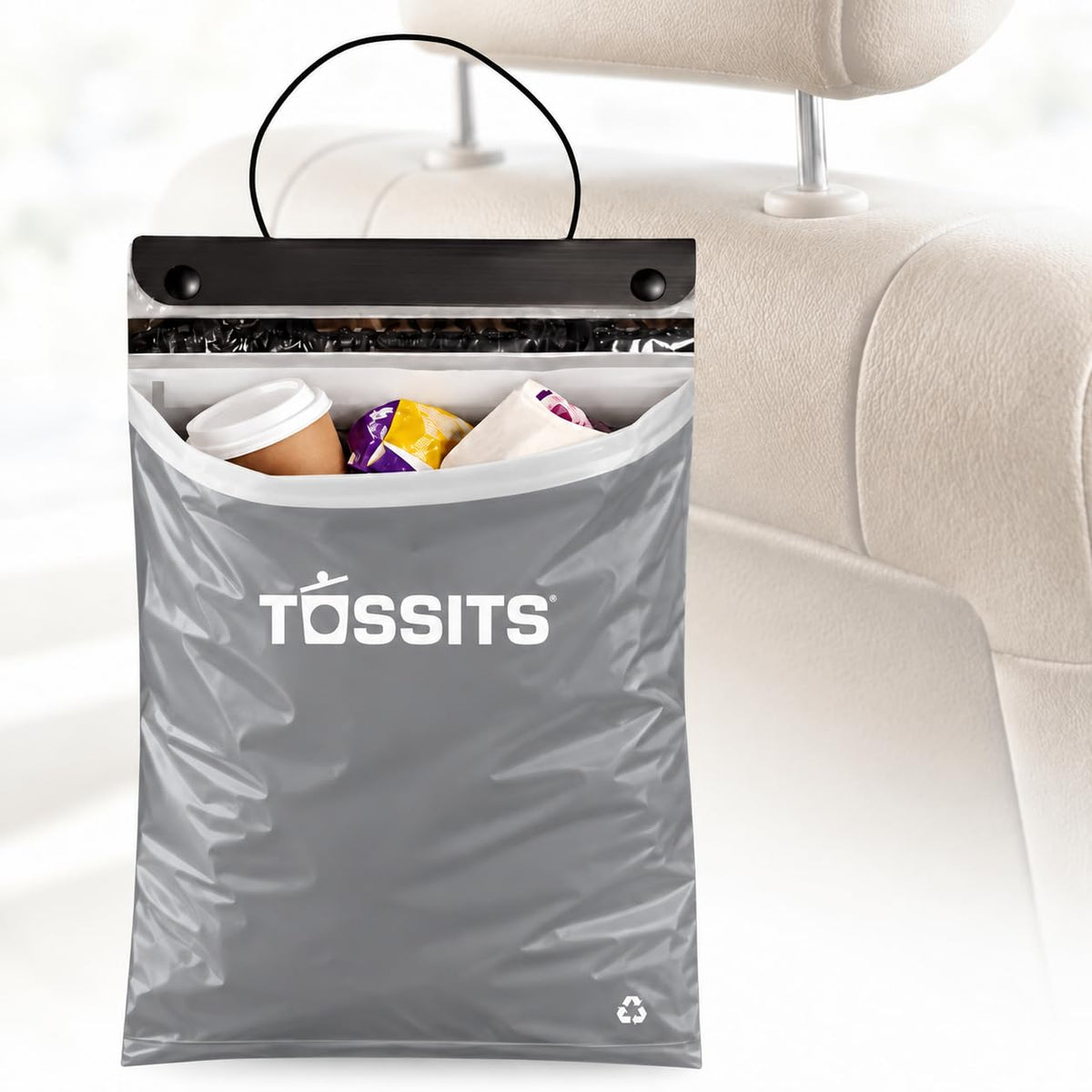 Tossits Hanging Car Trash & Garbage Bags, Disposable, Blue 7 Count