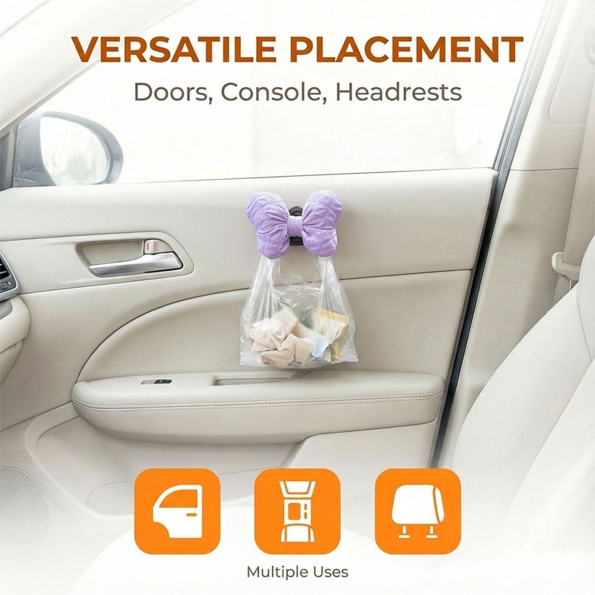 2PCS Mini Car Hooks, Self-Adhesive Backseat Hangers (Purple)