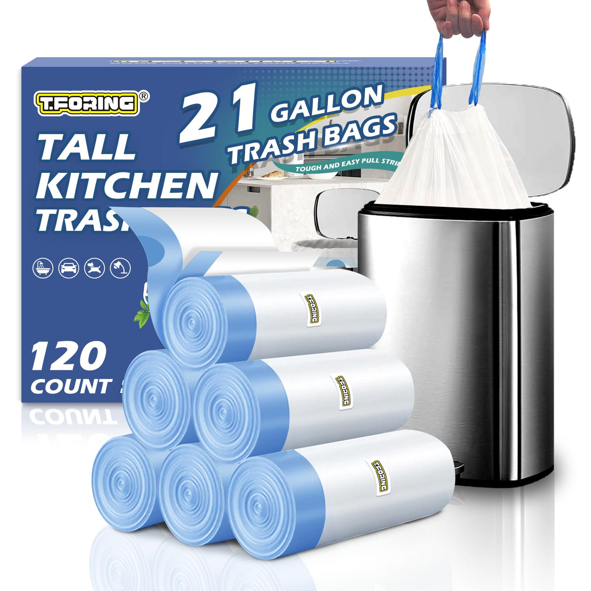 Small 2 Gallon Trash Bags Drawstring,0.96 Mil,Unscented,120 Count