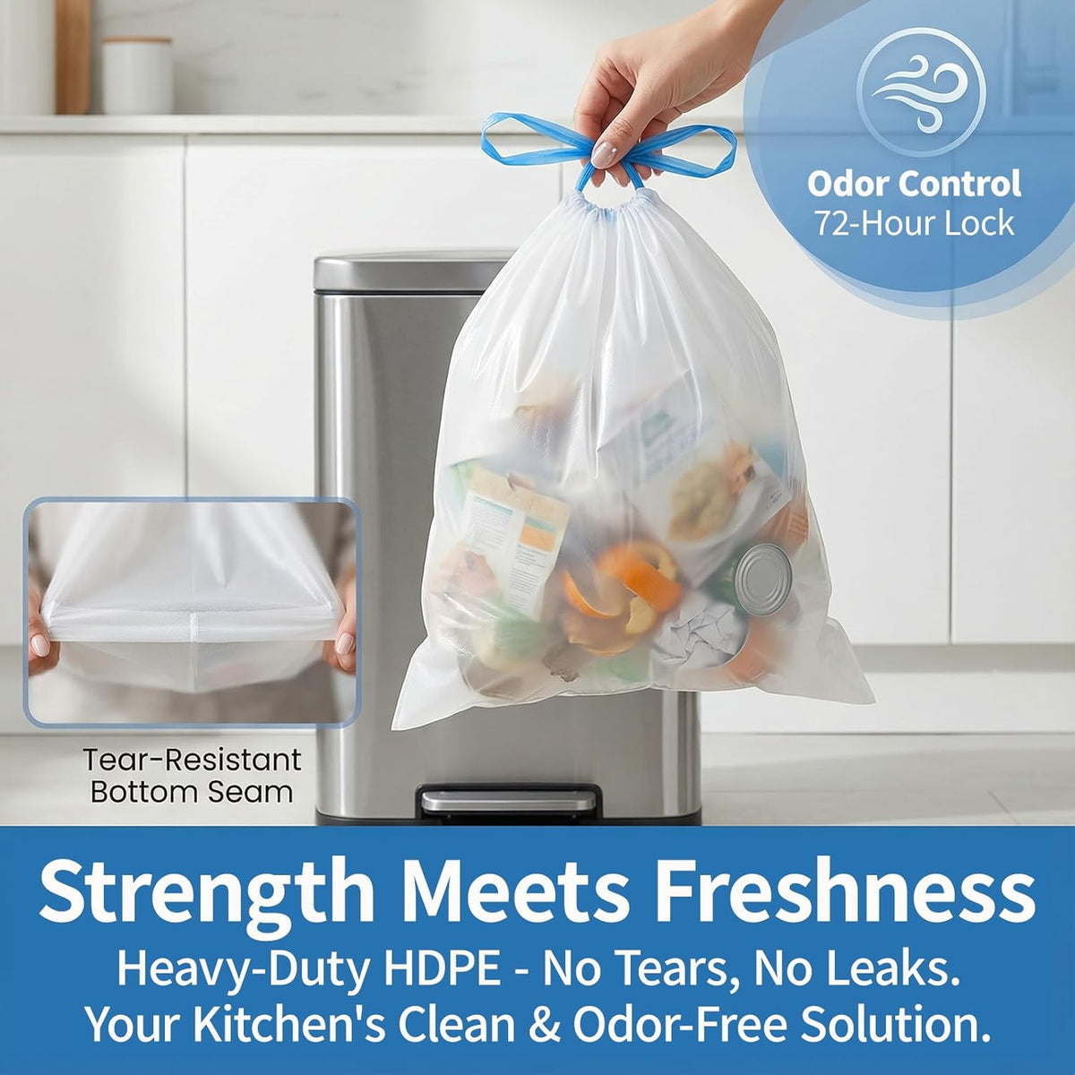 Small 2 Gallon Trash Bags Drawstring,0.96 Mil,Unscented,120 Count