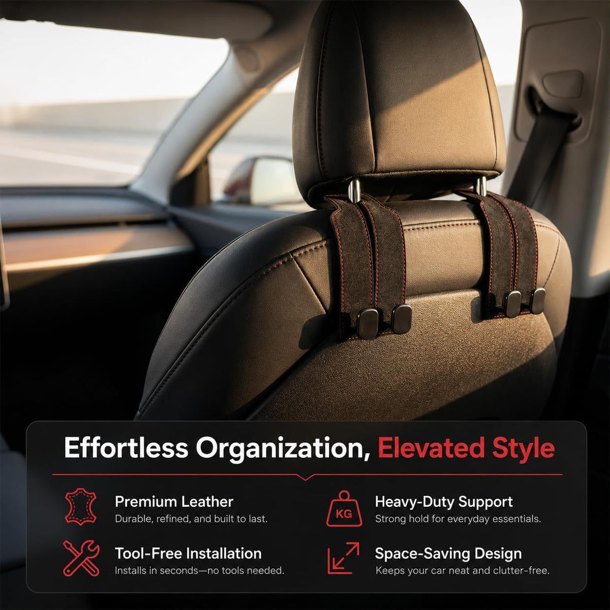 Universal Car Headrest Hooks Heavy Duty Suede Seat Organizer(Brown)