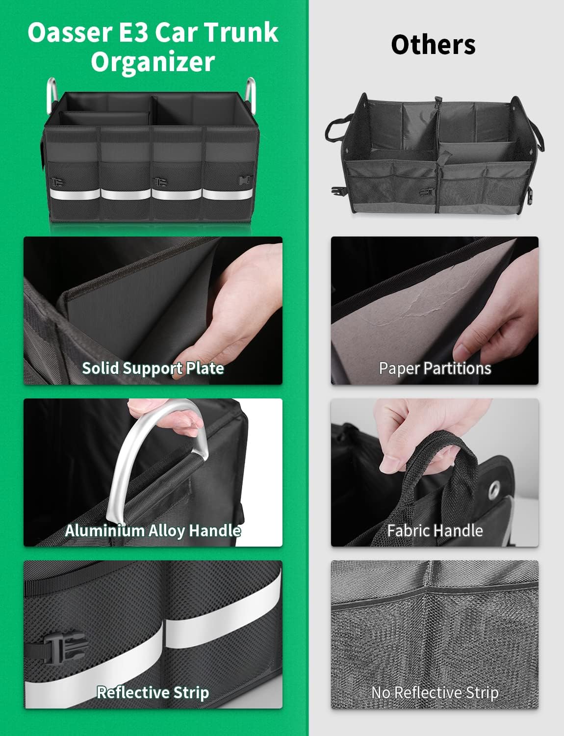 Oasser Trunk Organizer with Sturdy Hard Lid, Large, Black