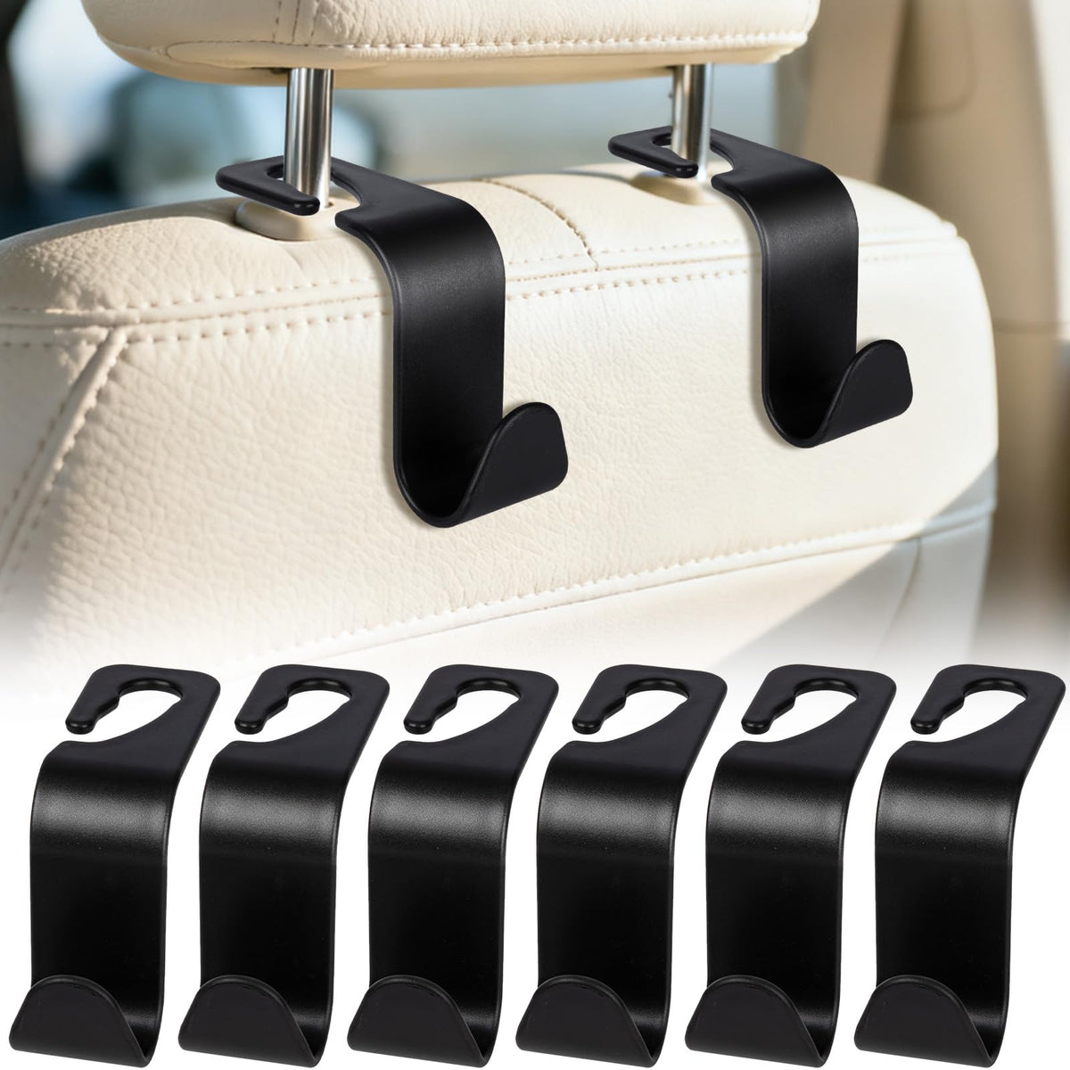 BFXM 6 Pack Car Seat Headrest Hooks,Car Accessories Black