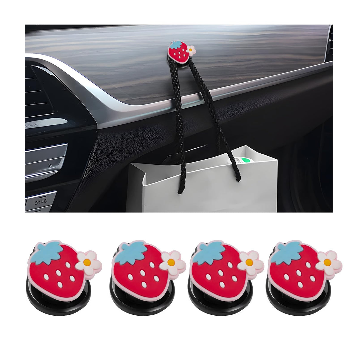 4PCS Car Mini Hooks, Self-Adhesive Backseat Hanger Multifunctional Vehicle Hanging Holder, Dashboard Storage Hook Interior Hanging Organizer for Key USB Cable Earphone (Black)