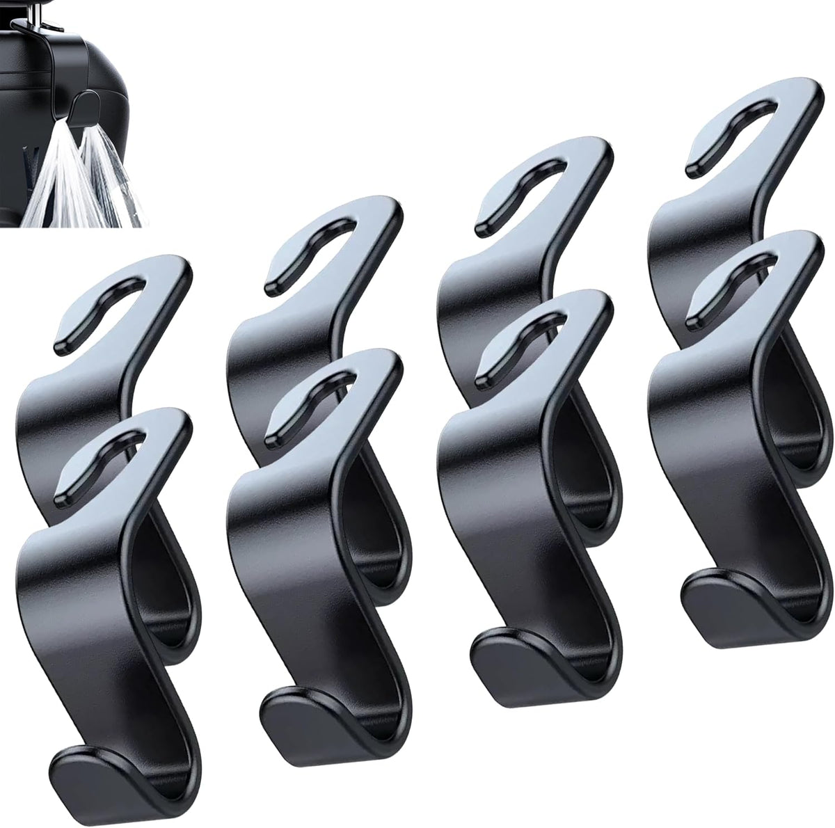 Car Seat Headrest Hook 4 Pack (Black)