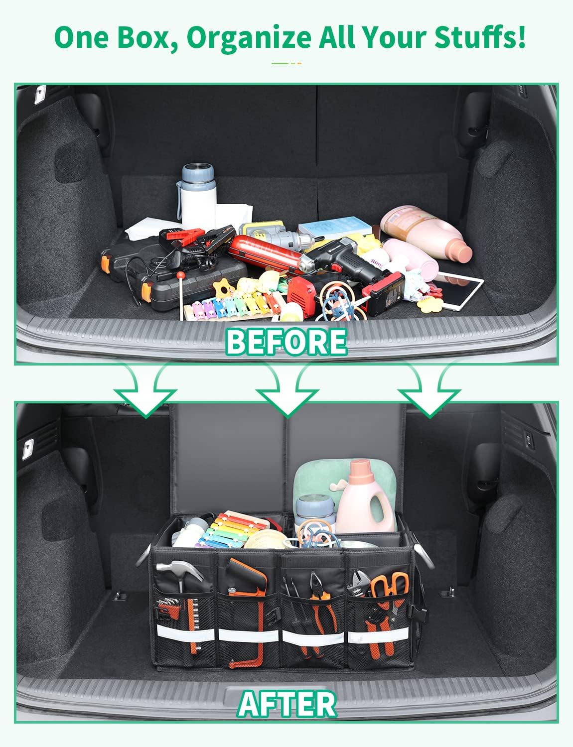 Oasser Trunk Organizer with Sturdy Hard Lid, Large, Black