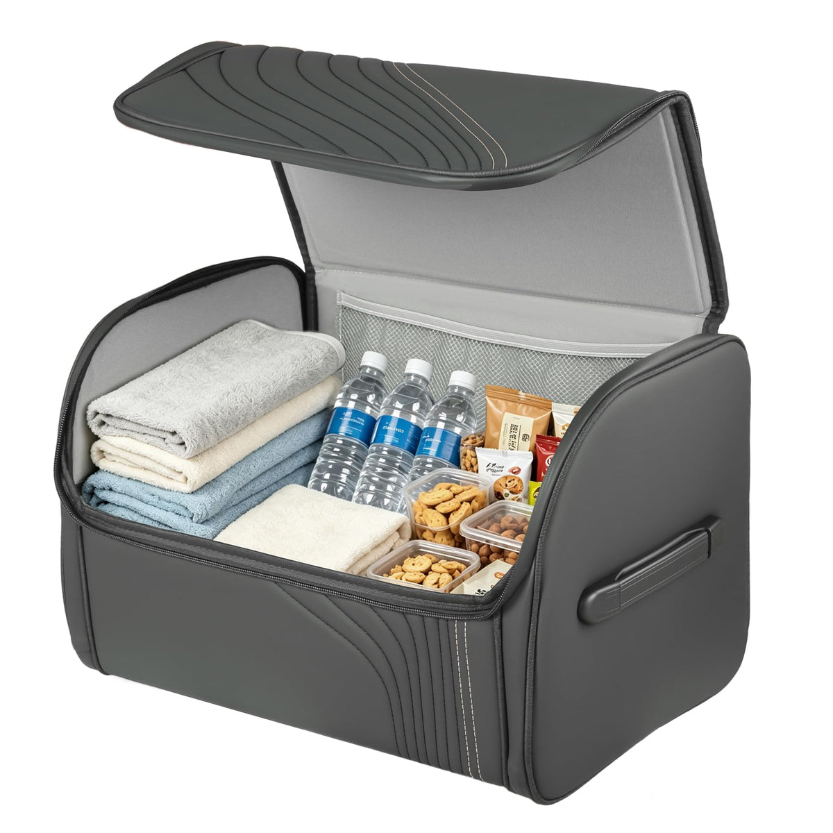 Car Trunk Organizer, 2 Compartments Car Storage Box with Lip