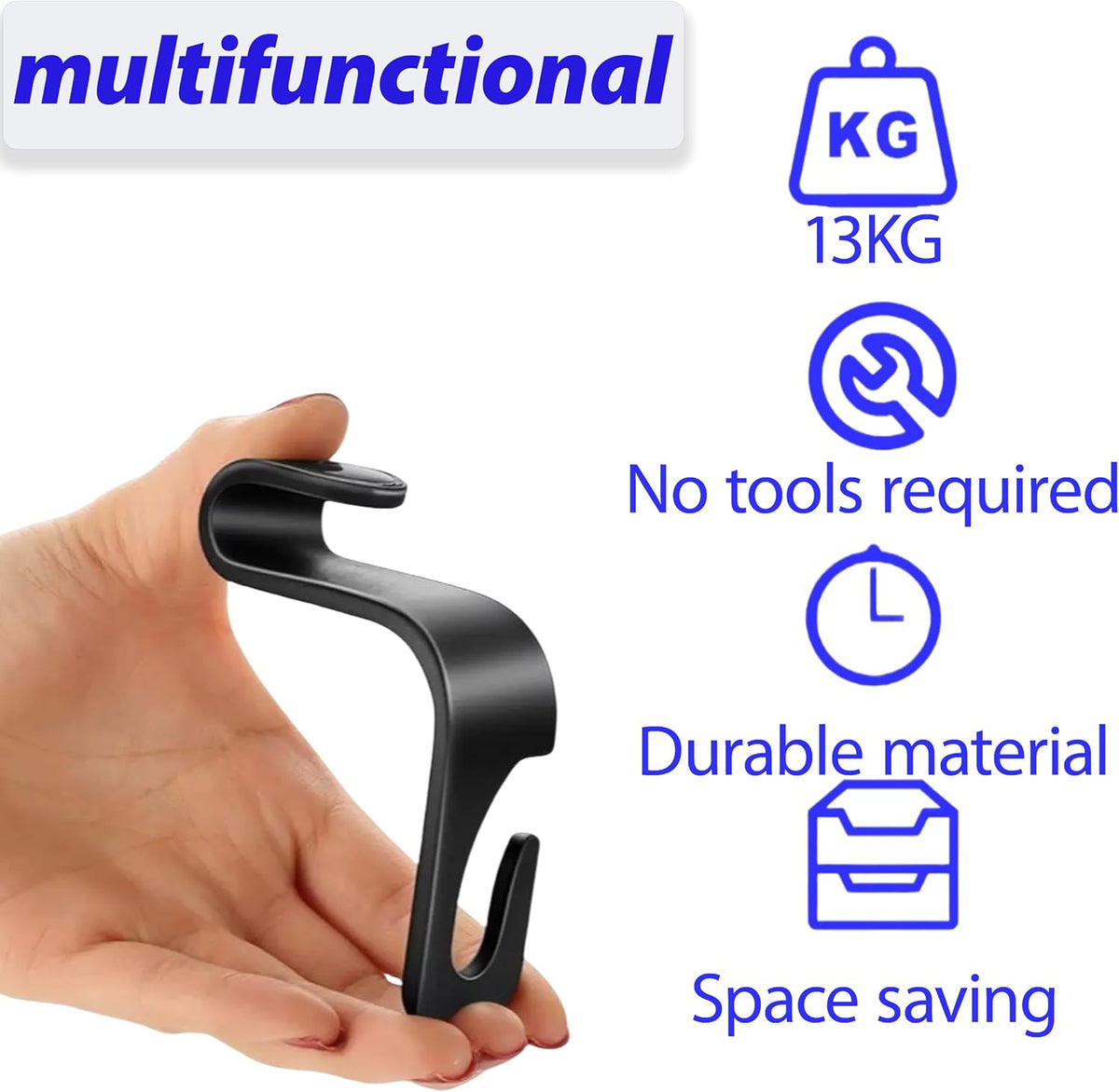 Car Seat Headrest Hook 4 Pack (Black)