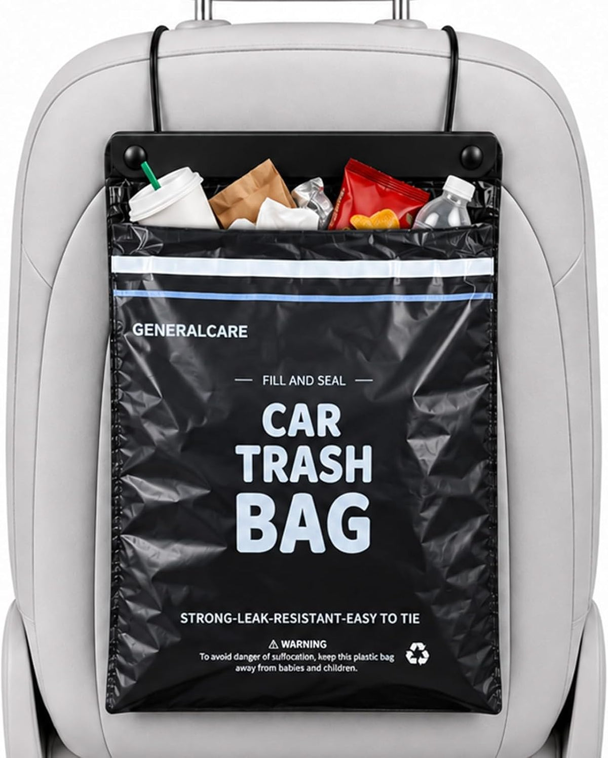 50 Count Disposable Car Trash Bags 2.5 Gallon 1.57mil Heavy Duty Car Trash Can Leakproof Hanging & Stick-On Garbage Bag for Car