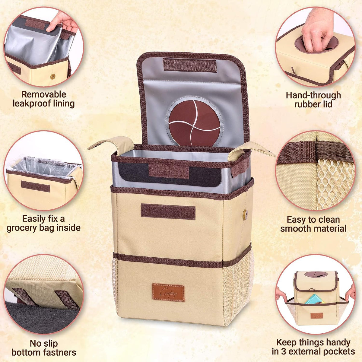 Creathing Car Trash Can, Removable Liner, Anti-Slip, Touring Edition, 2 Gal