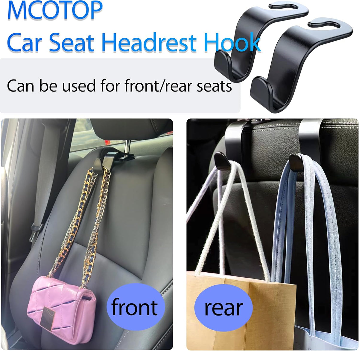 Car Seat Headrest Hook 4 Pack (Black)
