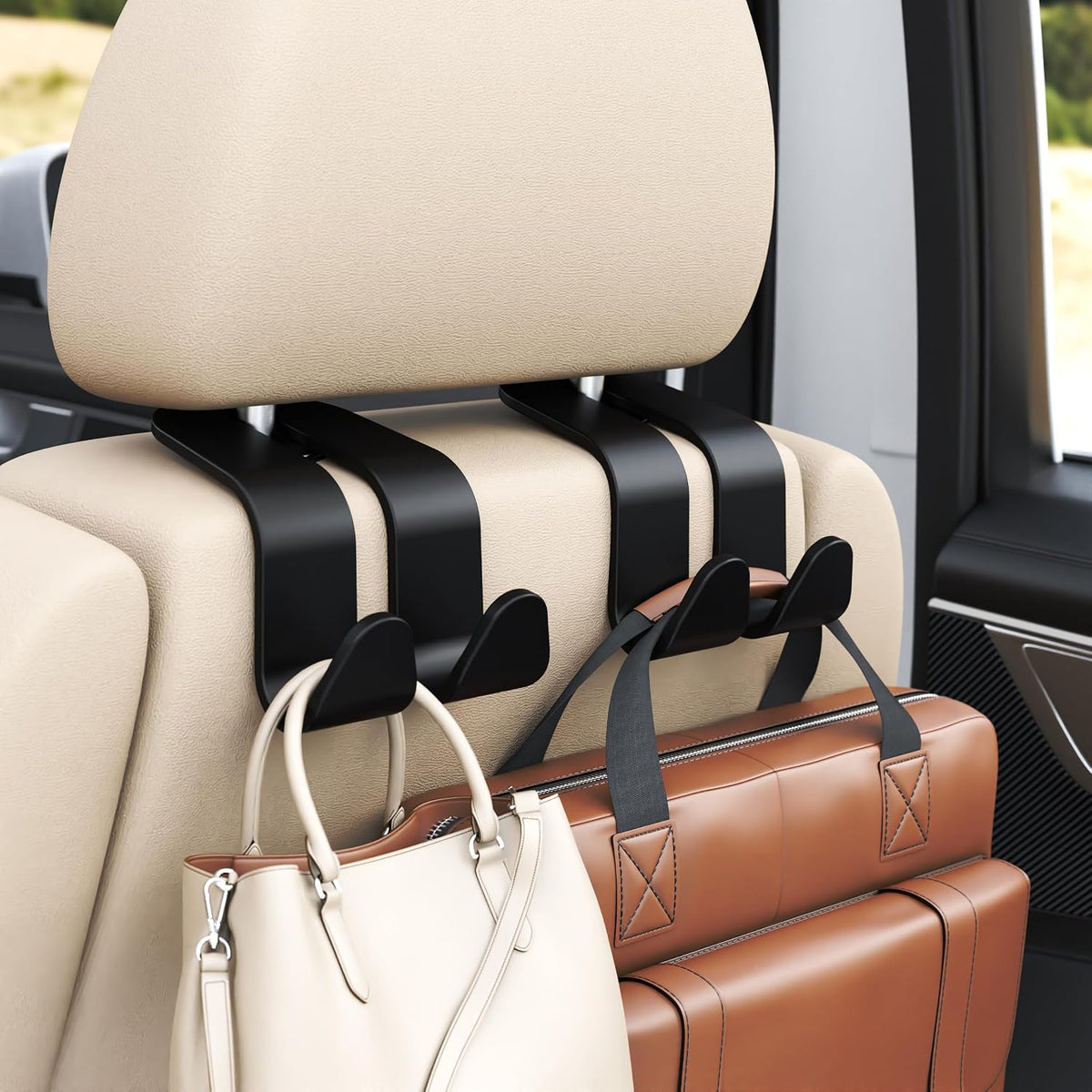 Amooca Car Headrest Hooks Heavy Duty Purse Hanger for Handbags 2 Pack