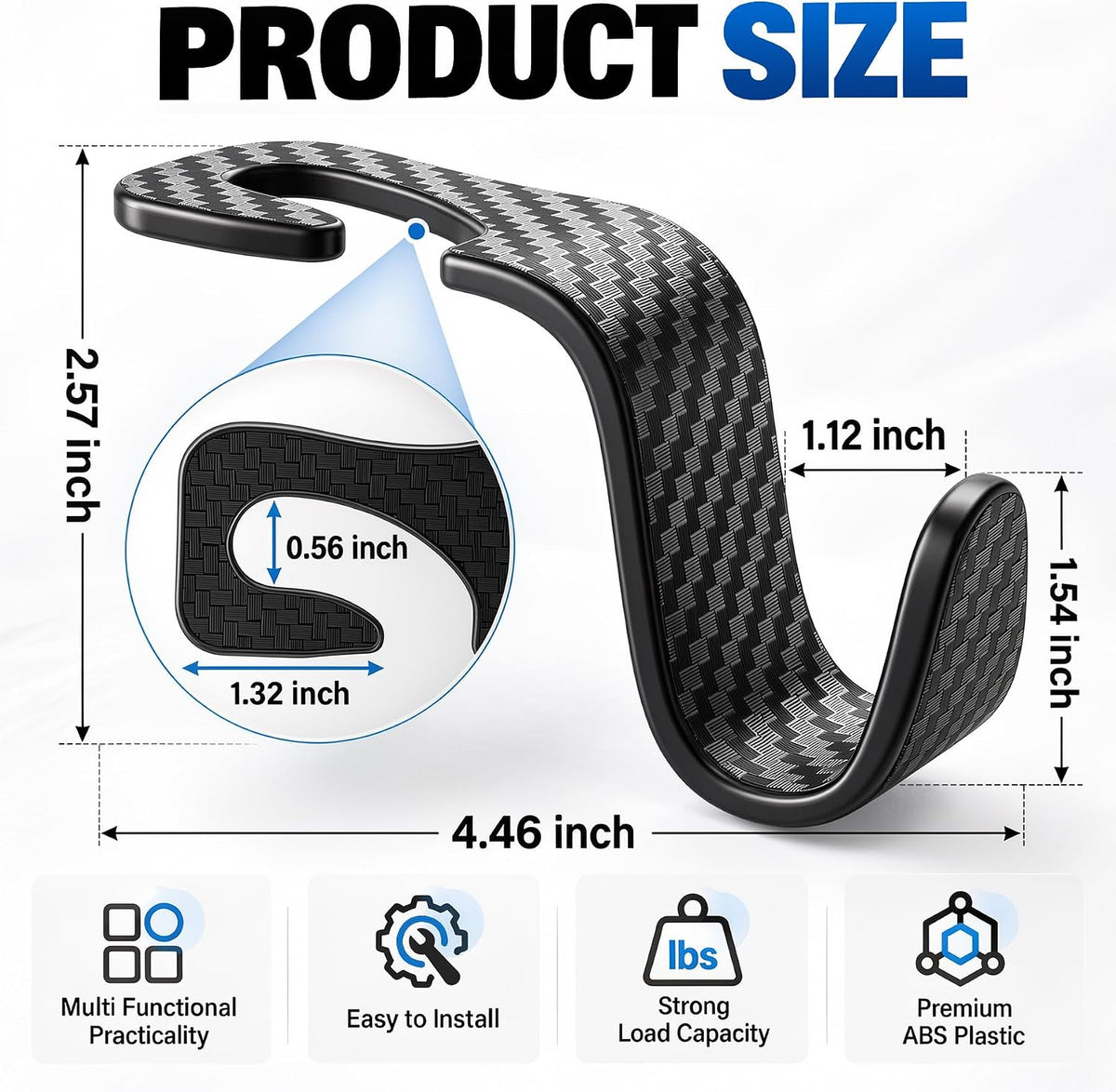 SINGARO Universal 4 Pack Car Seat Headrest Purse Hook, Carbon Fiber Back Seat Hook Storage Organizer Hanger for Purse Handbag Coat, Car Interior Accessories(Black)