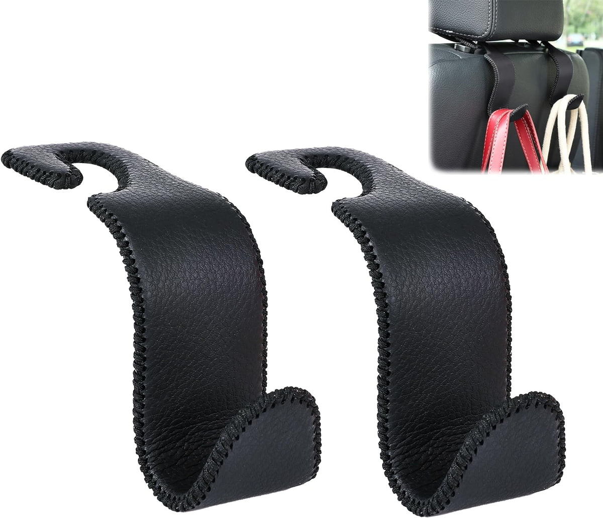 Car Seat Headrest Hook 55lb Heavy Duty Metal Hanger with Leather for Bags