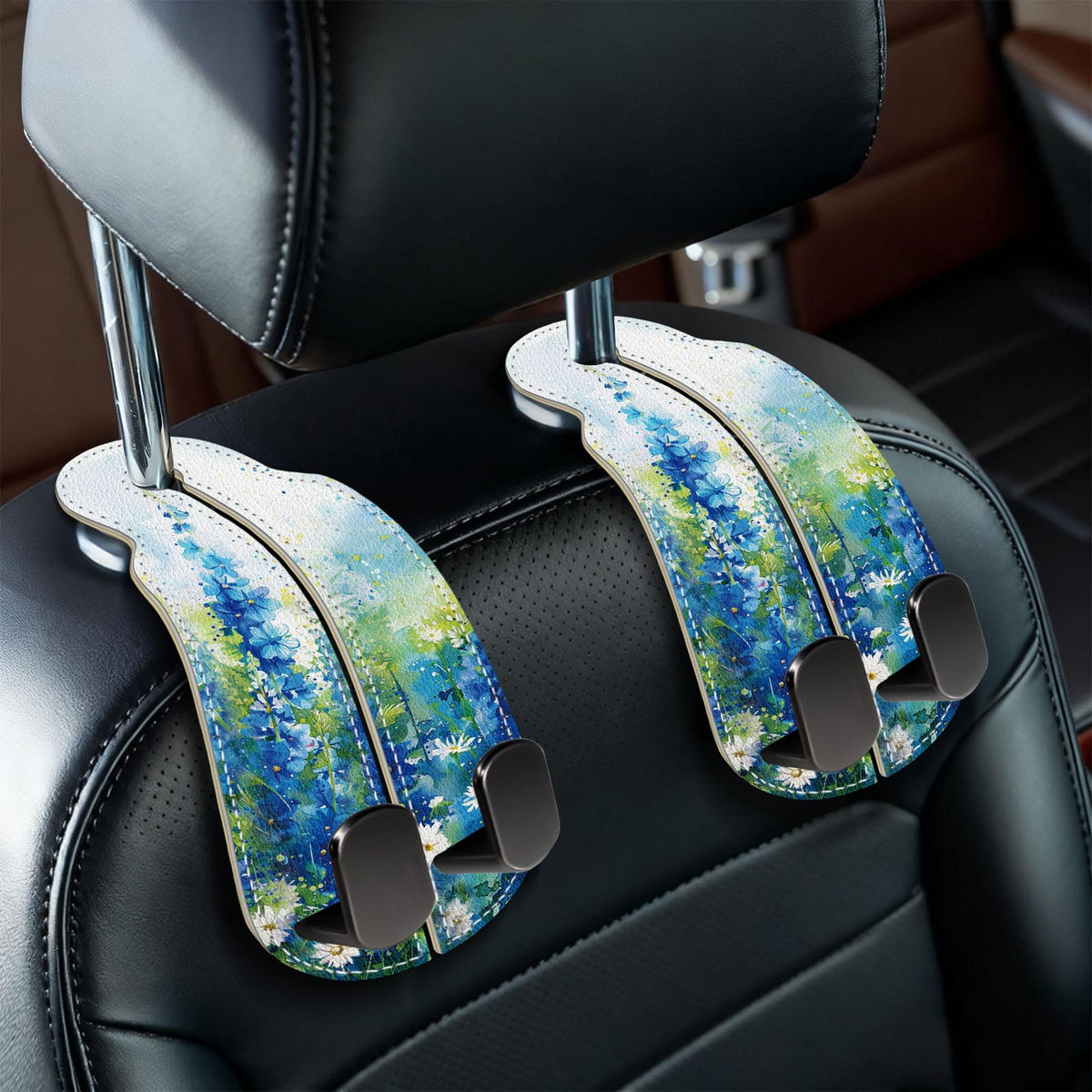 Blusabaca 2PCS Car Seat Headrest Hooks, Purses Bags Holder, Black