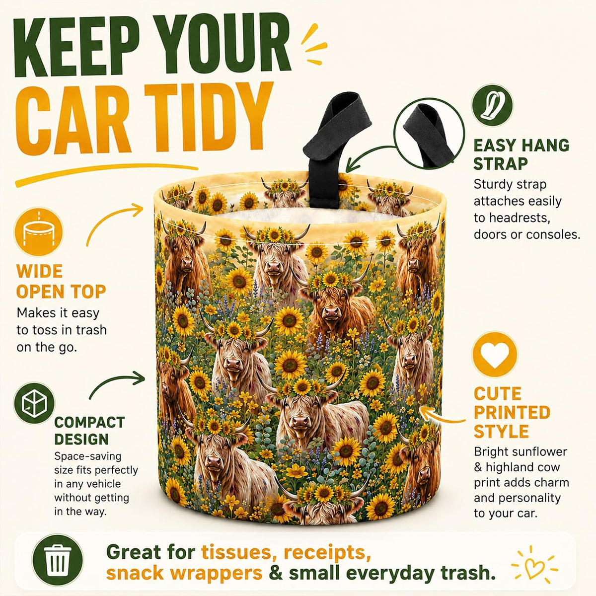 Flowers Car Trash Can Waterproof Hanging Garbage Bag for Back Seat