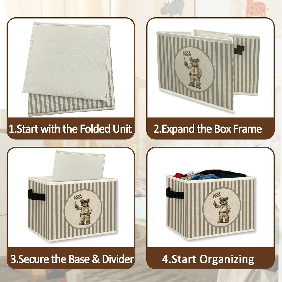 Race Car Bear Nursery Storage Bins Box Collapsible Basket