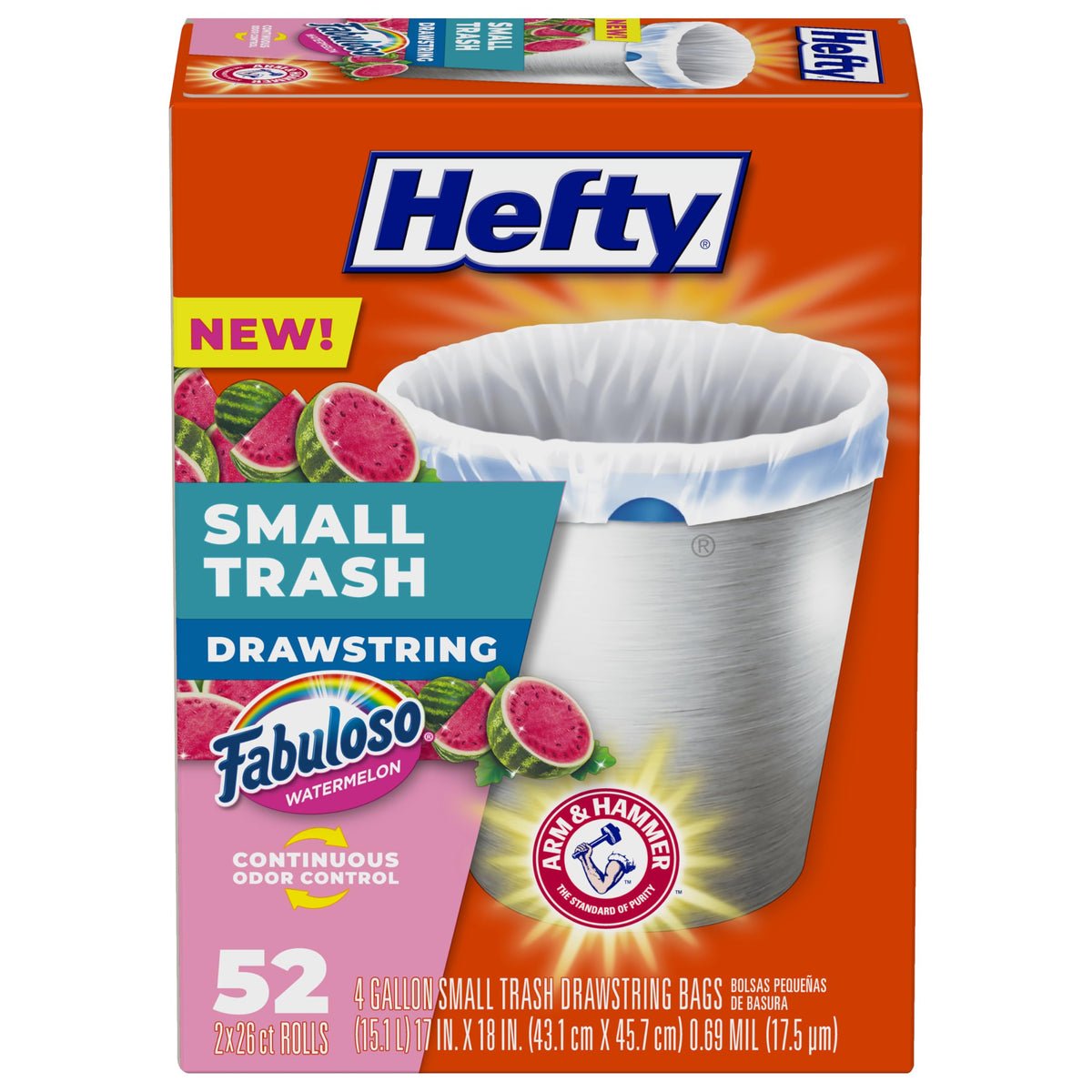 Hefty 4 Gallon Small Trash Bags, White, Fabuloso Lavender Scent, 52ct