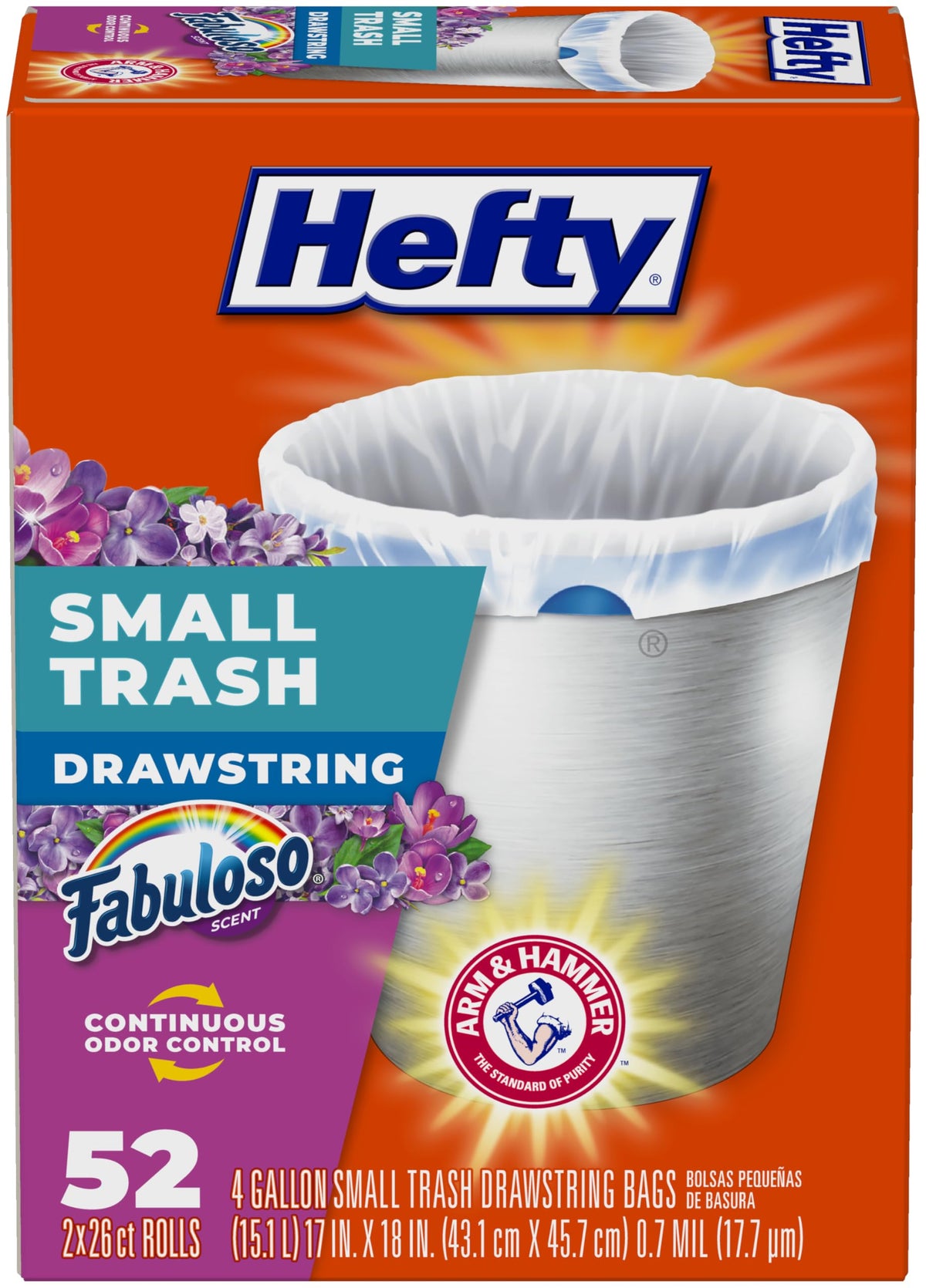 Hefty 4 Gallon Small Trash Bags, White, Ocean Water Scent, 52ct