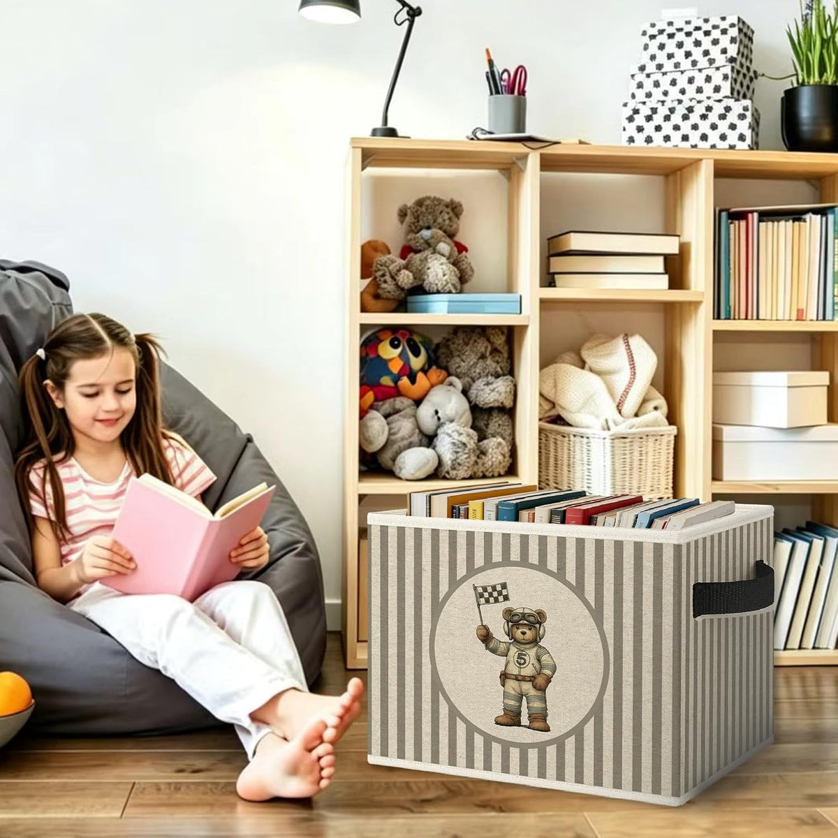 Race Car Bear Nursery Storage Bins Box Collapsible Basket