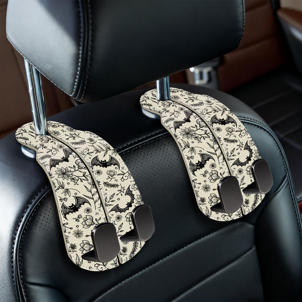 Blusabaca 2PCS Car Seat Headrest Hooks, Purses Bags Holder, Black