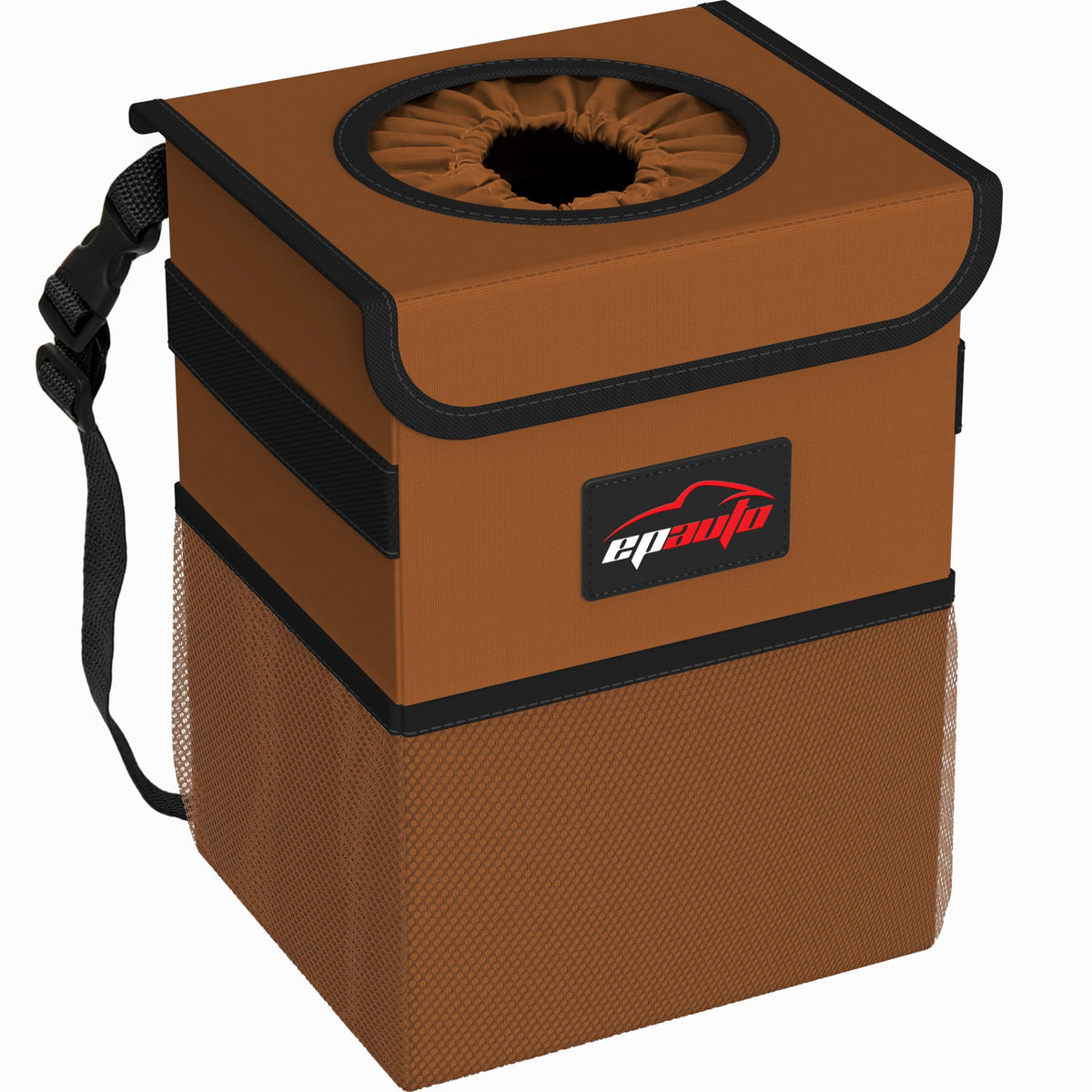 EPAuto Waterproof Car Trash Can with Lid and Pockets, 2.5 Gal, Black