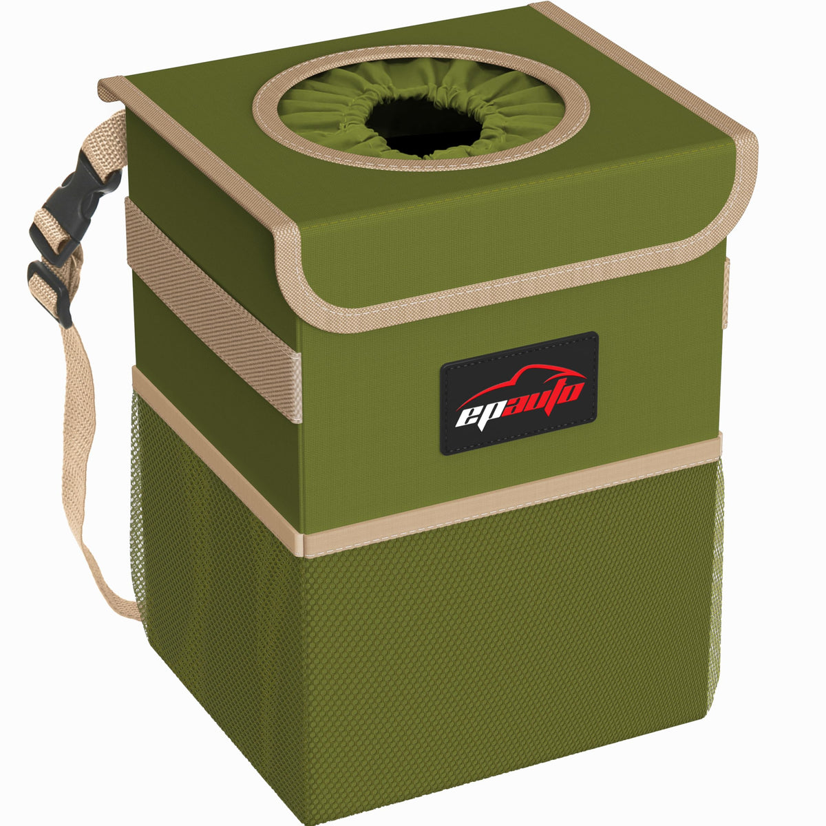 EPAuto Waterproof Car Trash Can with Lid and Pockets, 2.5 Gal, Black