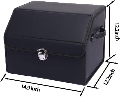 Car Trunk Organizer Leather Storage Box with Lid for Trunk SUV Sedan