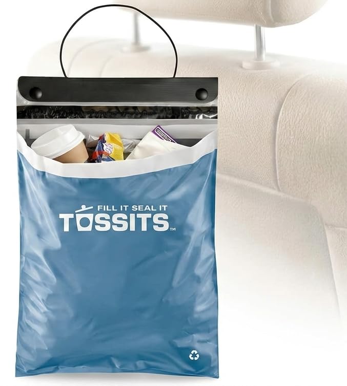 Tossits Hanging Car Trash & Garbage Bags, Disposable, Gray 7 Count