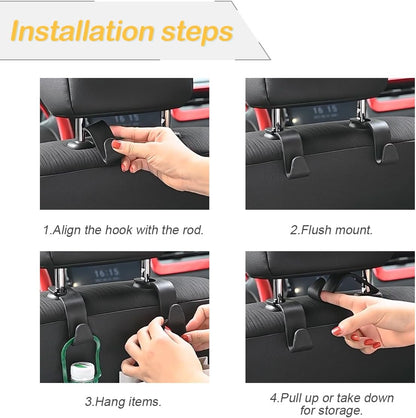 Osilly 4 Pack 360-Degree Rotating Headrest Hooks, Black