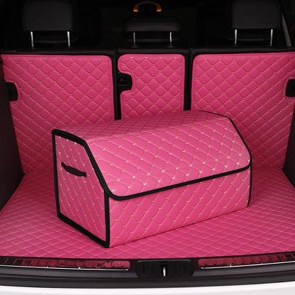 car organizers and storage for SUV,trunk organizer for sedan, leather foldable sleek box with lid,collapsible cargo bins, tool accessories containers,Pink women (21.65 inch)