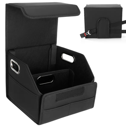Car Storage Organizer with Box Lid, Leather Car Seat Organizer, Brown Black