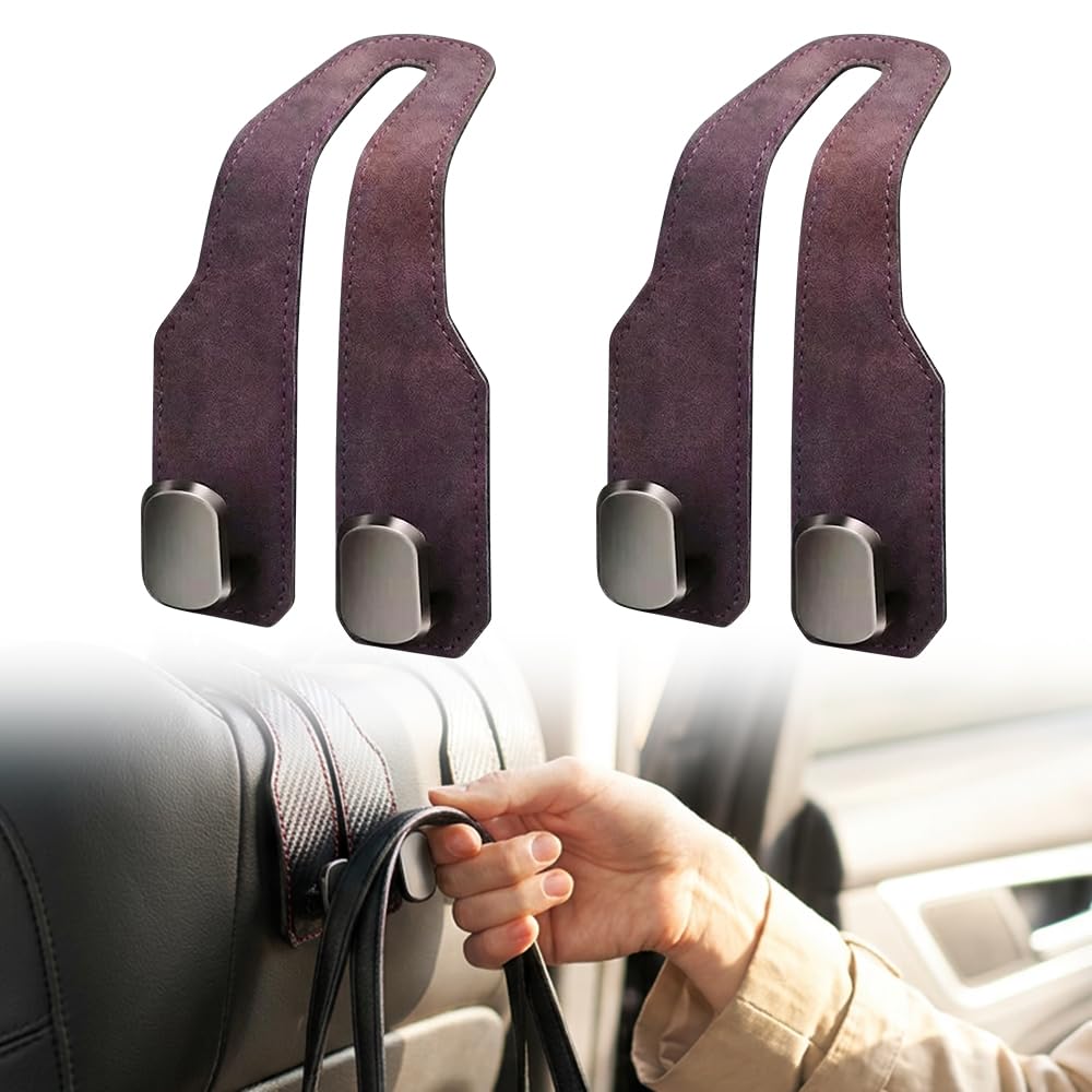 Car Headrest Hooks 2 Pack, Double Hook Seat Organizer for Purses Bags，Black