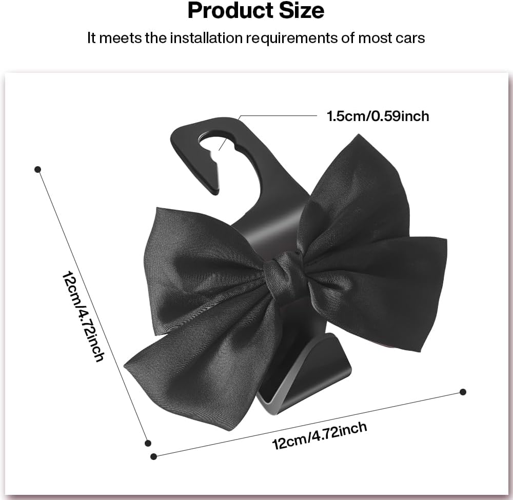 2-Pack Car Seat Headrest Hooks, Handbag Hangers, Black silk