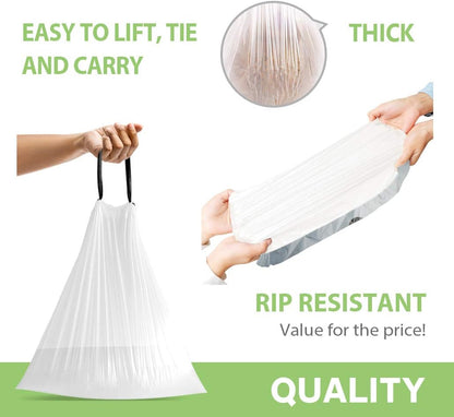 Teivio 2 Gallon Small Drawstring Trash Bags, 90 Count White Garbage Bags, Mini Plastic Bin Liners fit 1.8-2 Gal Waste Bin for Bathroom, Kitchen, Bedroom, Office, Pet Litter, Household Daily Use