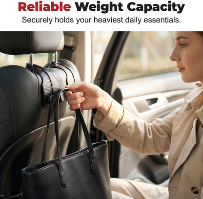 Car Headrest Hooks 2 Pack, Double Hook Seat Organizer for Purses Bags，Black