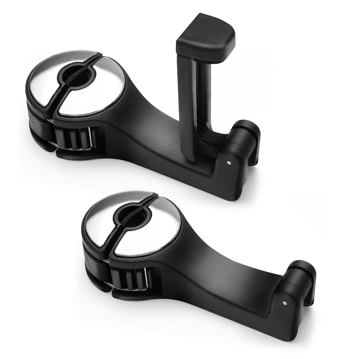 2PCS Car Headrest Hidden Hooks, 2‑in‑1 Phone Holder Hooks (Black)